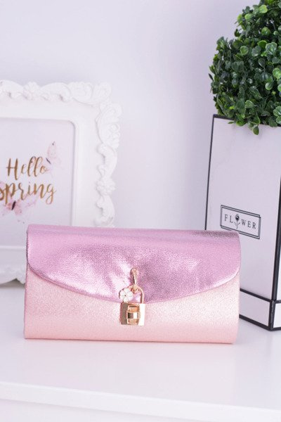 Pinke Clutch Tasche Gold Kette Vorhängeschloss Riegel