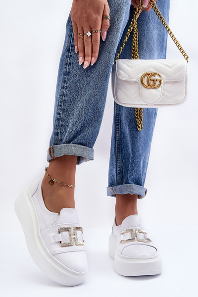 Damen Leder Halbschuhe Auf Der Plattform Weiß Lewski 3398/2