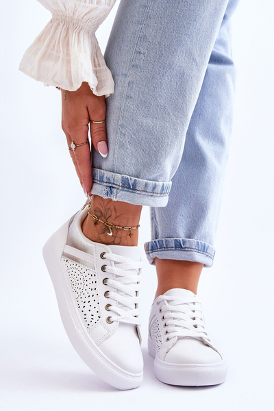 Chaussures De Sport Classiques À Motif Ajouré Blanc-Argent Happier