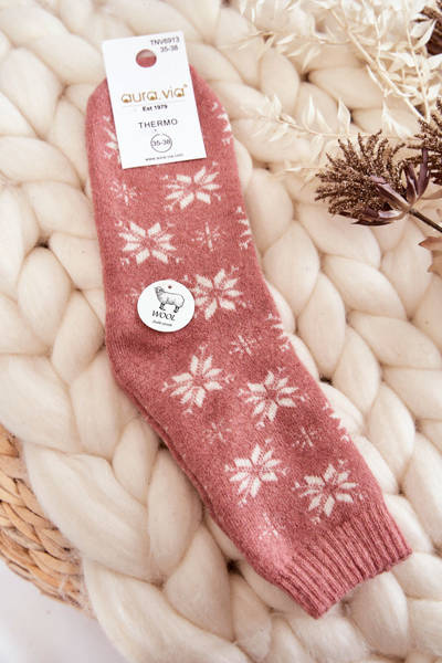 Chaussettes en laine pour femmes en flocons de neige rose