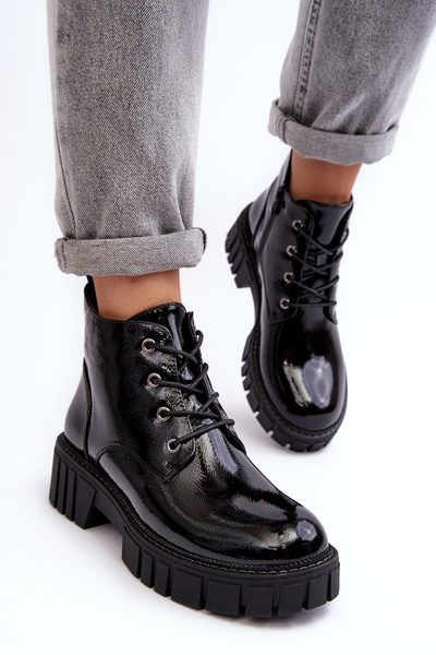 Laced Insulated Patent Boots Black Bjorg