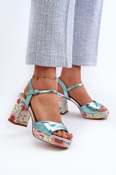 Damen Sandalen mit Blumenmuster D&A CR980 Blau