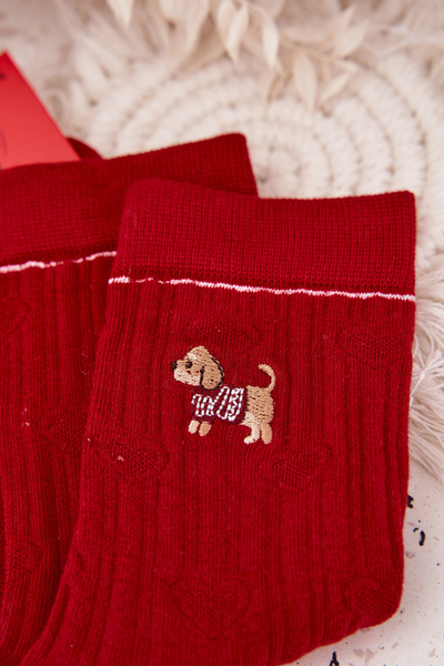 Damentaschen Weihnachtsocken Herzen und Welpe Rot