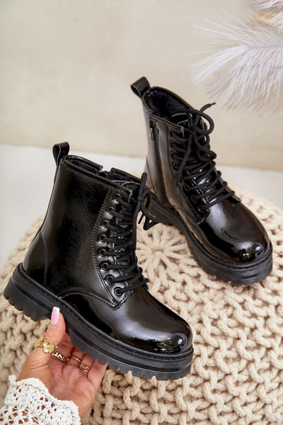 Bottines fille isolées laquées avec fermeture éclair noir Novita