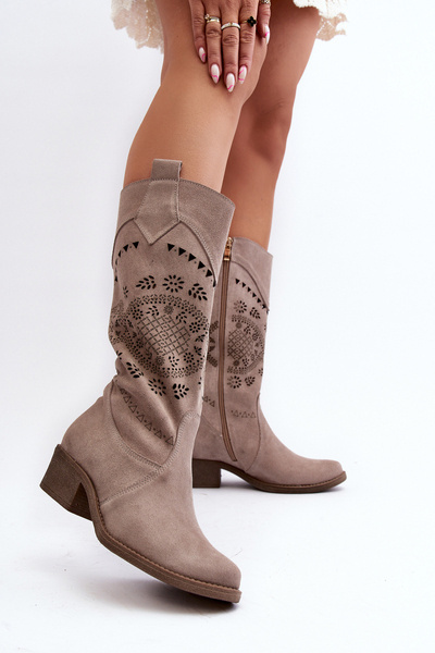 Zazoo 4043 bottes en treillis à talons bas en daim Cappucino