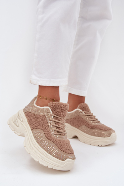 Damen Sneaker Mit Zirkonia Und Schafsfell Beige Zarika