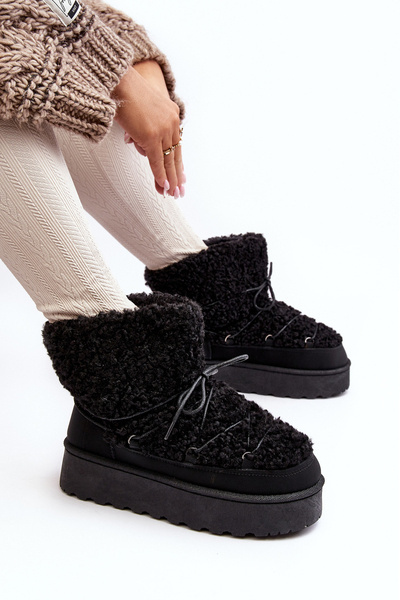 Bottes de neige à lacets et semelle épaisse pour femme noir Loso