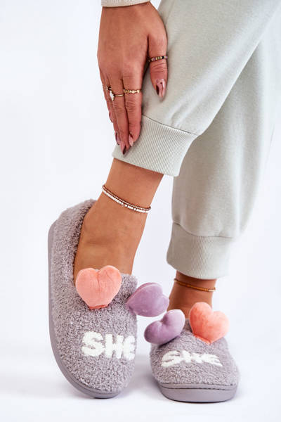 Women's Slippers With Hearts Grey Alasca