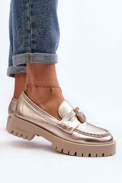 Mocassins en cuir avec décoration CheBello 4291 dorée