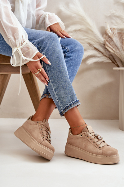 Damen Sneaker auf Plattform mit Bär Beige Vailina