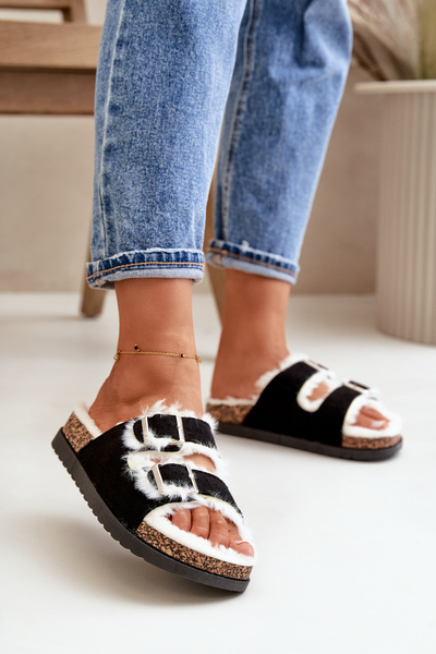 Chaussons Pour Femmes Avec Boucles Et Fourrure Noir Ezilena