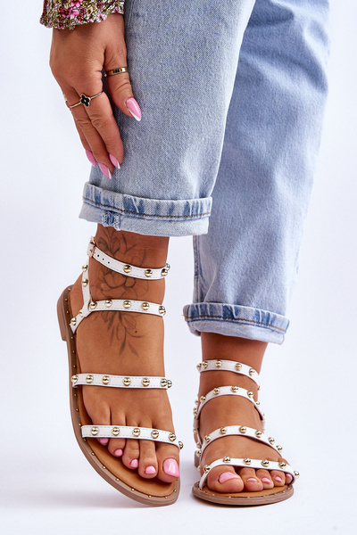 Damensandalen mit dekorativen Nieten Weiß Dorothy