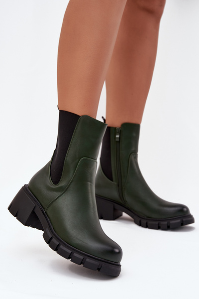 Damen Stiefeletten Auf Block Eko Leder Dunkelgrün Kyra