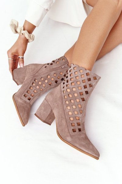 Cizme deschise din piele de căprioară pe cu toc înalt Nicole 2638 Brown
