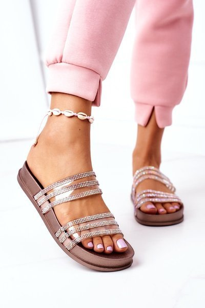 Chaussons En Caoutchouc Avec Zircons Cubiques Or Rose Miss You