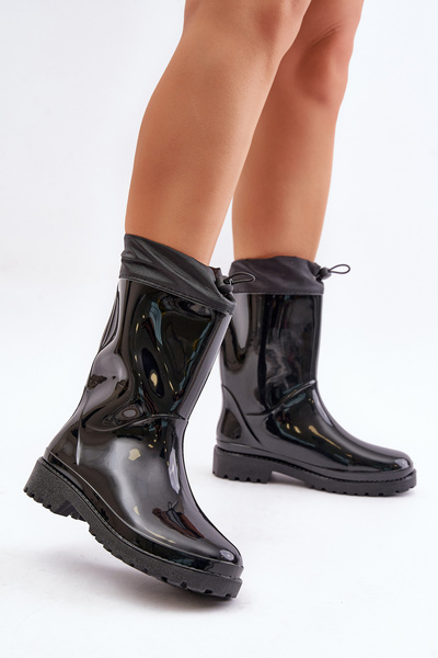 Women's Rain Boots With Drawstring Black Ellatiel