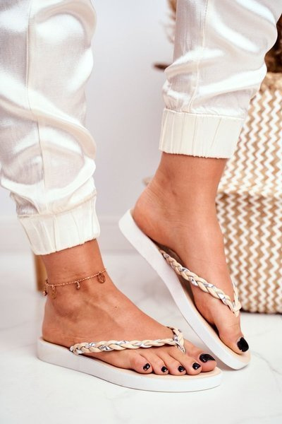 Damen Flip Flops Geflochtener Riemen Beige Peggie