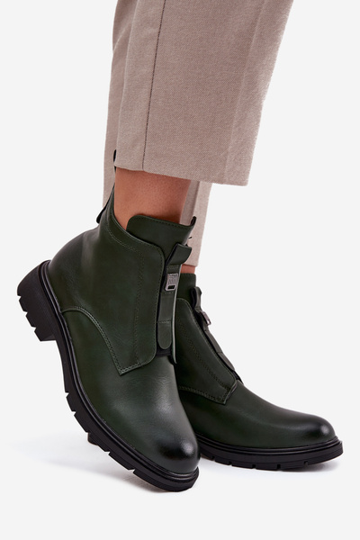 Isolierte Damenschuhe mit Reißverschluss mit dekorativem Detail Dunkelgrün Roselle