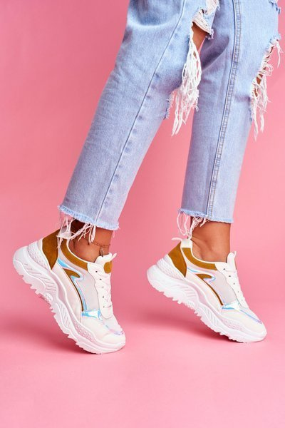 Pantofi sportivi pentru femei memorie alb galben