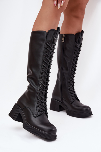 Bottes en Cuir à Lacets à Talon Large Isolées Vinceza 66804 Noires