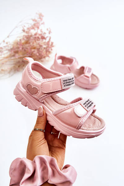 Odiniai vaikiški sandalai su velcro rožine Amoss