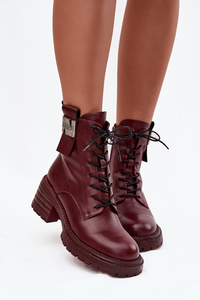Bottines en cuir pour femmes à talon bloc avec détail décoratif Artiker 57C0211 Bordeaux