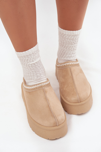 Niedrige Damen Schneestiefel mit Stickerei auf der Plattform in Hellbeige Narirya