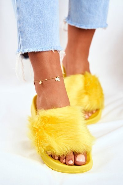 Damen Flip Flops Gelbes Fell
