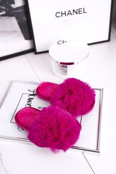 Chaussons Enfants avec Fourrure Boule de Neige Fuchsia