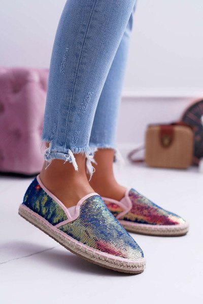 Frauen Big Star schillernde Pailletten Espadrilles DD274A164