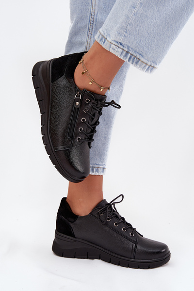 Pantofi din piele pentru femei cu platformă Vinceza 39964 Negru