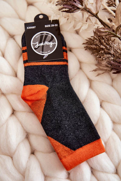 Chaussettes Jeunes Bicolores À Rayures Graphite-Orange