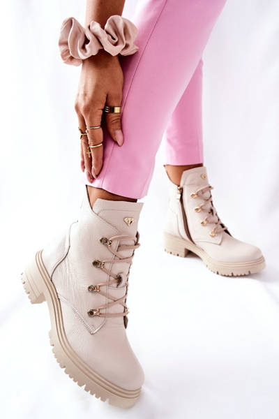 Cizme de piele pentru femei bej Nicole 2674