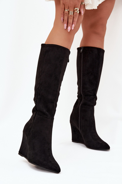 Wärmende Damenstiefel Mit Keilabsatz Schwarz Rosina