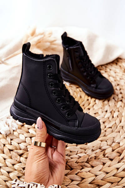 Baskets isolées en cuir pour enfants noires Bomi