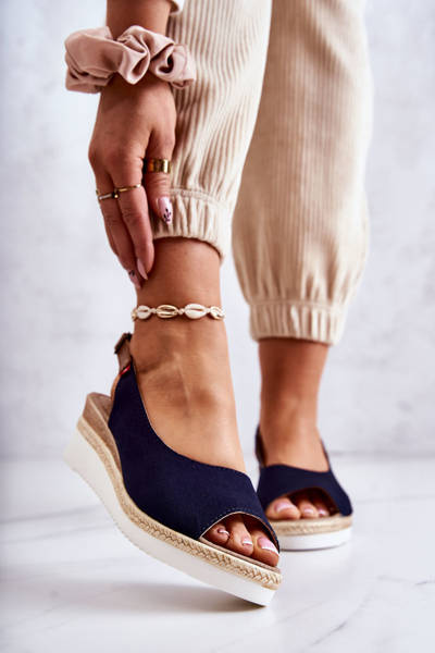 Sandales compensées pour femmes Big Star JJ276046 bleu marine