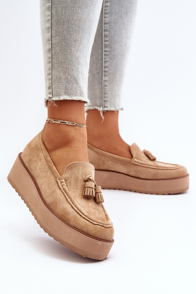 Mocassins Plateforme Femme à Pompons Marron Mialani