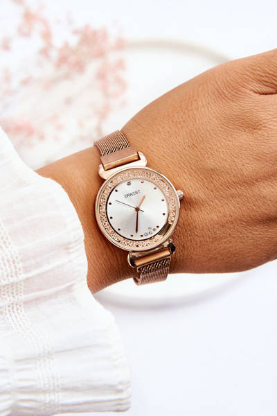 Montre Femme Cadran Argenté ERNEST Or Rose