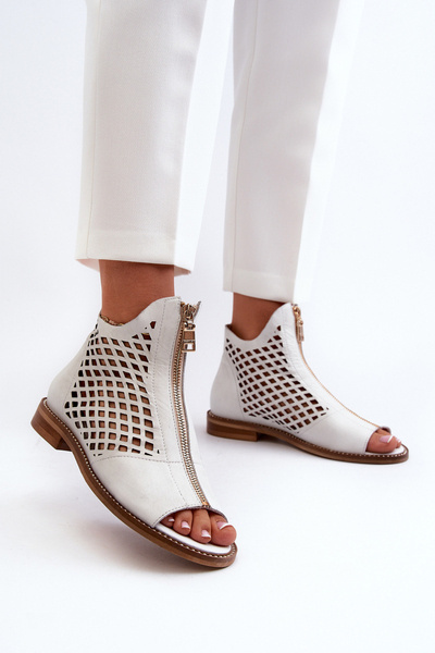 Sandales à Lacets et Zip en Cuir Blanc Zazoo 977/L
