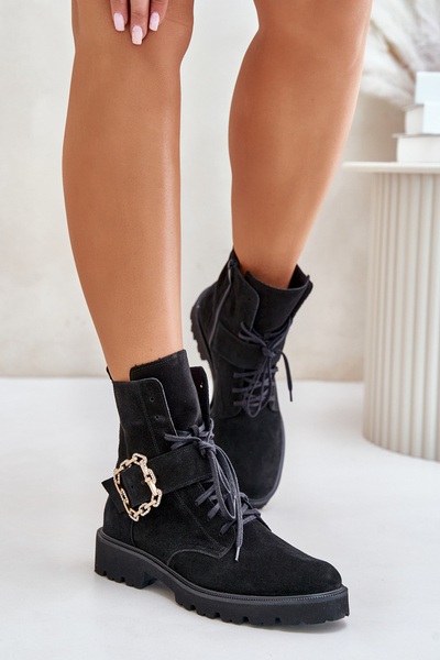 Zazoo Bottines En Daim 2951 Avec Boucle Décorative Noir