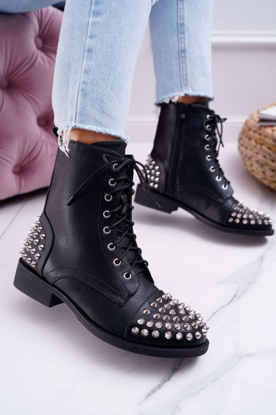 Damenstiefel Lu Boo Schwarz Workers mit Nieten Tension