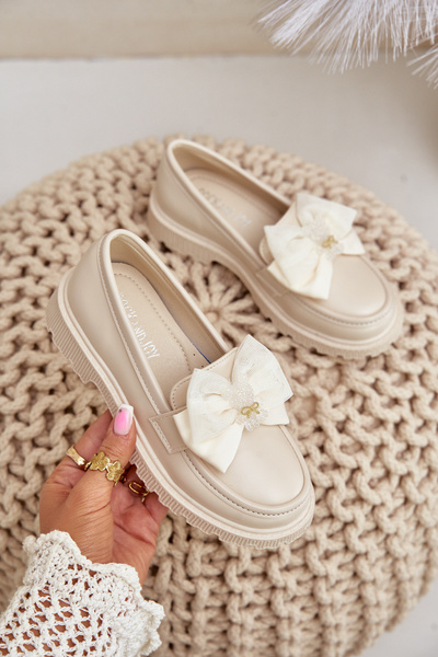 Mergaičių mokasinos su kaspinu eko oda smėlio Avallesa