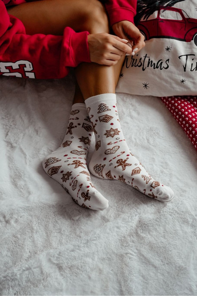 Chaussettes Femmes Noël Coton Ecru
