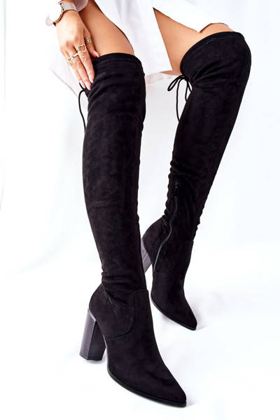 Damen Stiletto Stiefel Wildleder Schwarz Monleek