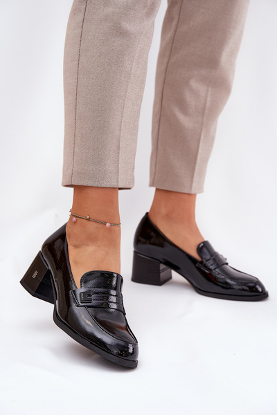 Chaussures Basses En Cuir Laquées Pour Femmes À Talons Vinceza 18105 Noires