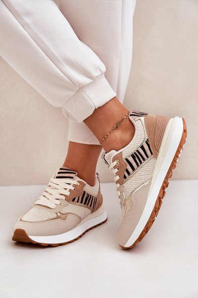 Pantofi Sport Femei Pe Platformă Zebra Bej Davinara