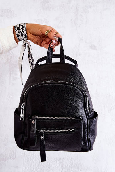 Lederrucksack mit Reißverschluss Schwarz Karlee