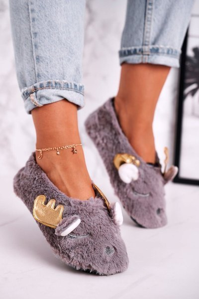 Weihnachten Warm Fleece Filz Hausschuhe Grau Jingle Bells