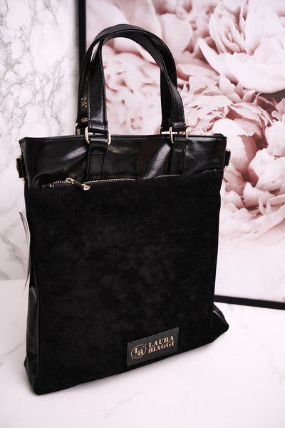 Sac Shopper Avec Bandoulière Amovible LAURA BIAGGI Daim Noir
