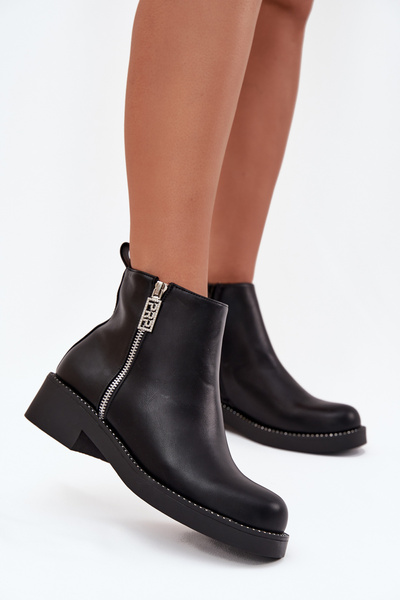 Bottines Femmes Isolées Basses Avec Zirconiums Noires Vionna